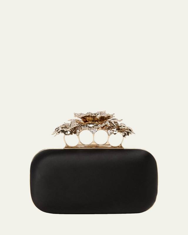 Carnation Crystal-Encrusted Silk Satin Clutch Bag